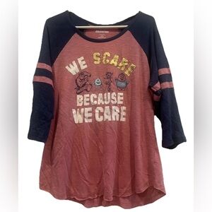 Disney Womens Monsters “We Scare Because We Care” Graphic Shirt Size L